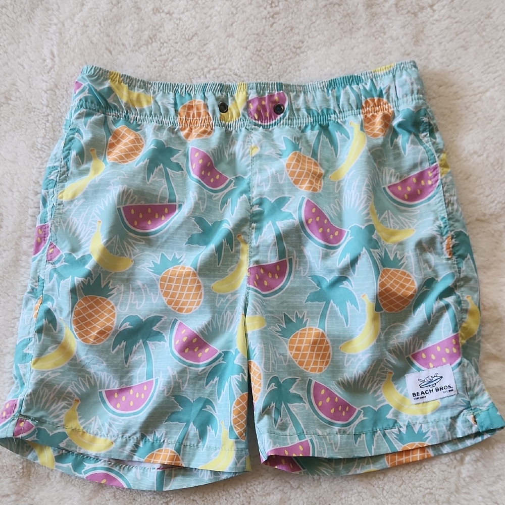 Beach Bros Colorful Tropical Fruits Print Swim Trunks Mens Size S